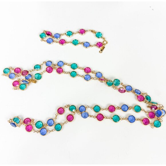 Swarovski Open Multicolor Bezel Crystals Gold Tone Necklace and bracelet set - Picture 1 of 4